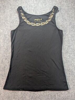 Greensource Women's Large Black Studded Scoop Neck Tank Top Organic Cotton